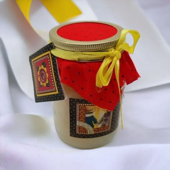 Mary Engelbreit Friends Jar Candle Self Sealing Canning Red Linen Polka Dot - Picture 1 of 5